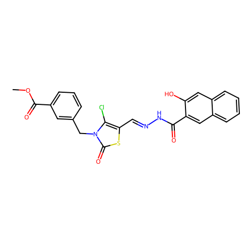 (E)-methyl 3-((4-chloro-5-((2-(3-hydroxy-2-naphthoyl)hydrazono)methyl)-2-oxothiazol-3(2H)-yl)methyl)benzoate structure