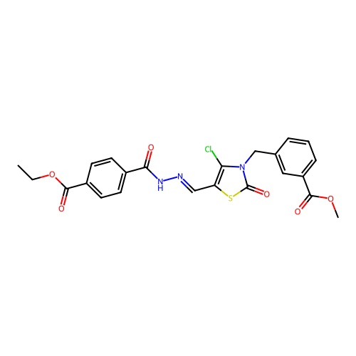 (E)-methyl 3-((4-chloro-5-((2-(4-(ethoxycarbonyl)benzoyl)hydrazono)methyl)-2-oxothiazol-3(2H)-yl)methyl)benzoate structure