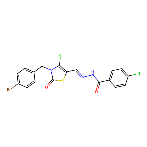 (E)-N'-((3-(4-bromobenzyl)-4-chloro-2-oxo-2,3-dihydrothiazol-5-yl)methylene)-4-chlorobenzohydrazide structure