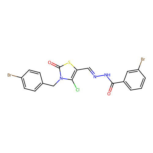 (E)-3-bromo-N'-((3-(4-bromobenzyl)-4-chloro-2-oxo-2,3-dihydrothiazol-5-yl)methylene)benzohydrazide structure