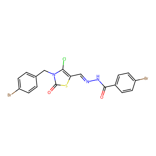 (E)-4-bromo-N'-((3-(4-bromobenzyl)-4-chloro-2-oxo-2,3-dihydrothiazol-5-yl)methylene)benzohydrazide structure
