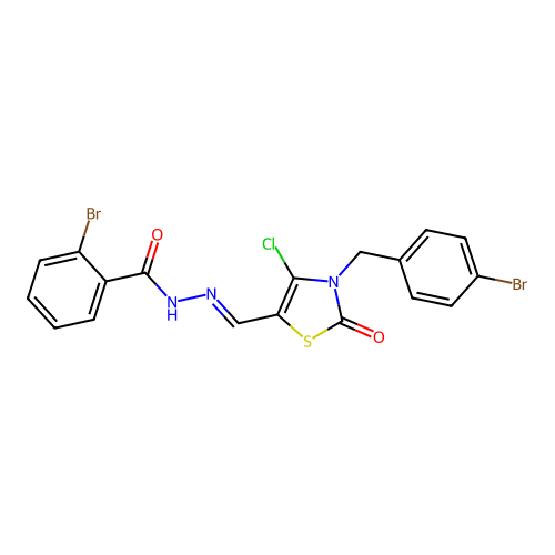(E)-2-bromo-N'-((3-(4-bromobenzyl)-4-chloro-2-oxo-2,3-dihydrothiazol-5-yl)methylene)benzohydrazide structure