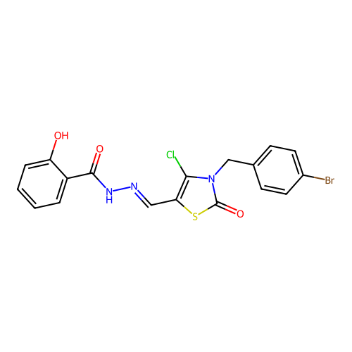 (E)-N'-((3-(4-bromobenzyl)-4-chloro-2-oxo-2,3-dihydrothiazol-5-yl)methylene)-2-hydroxybenzohydrazide structure