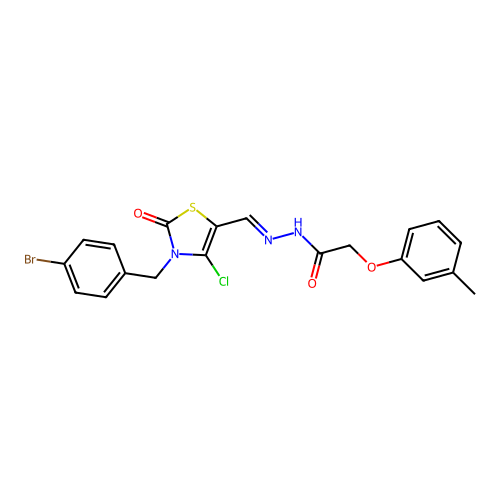 (E)-N'-((3-(4-bromobenzyl)-4-chloro-2-oxo-2,3-dihydrothiazol-5-yl)methylene)-2-(m-tolyloxy)acetohydrazide structure
