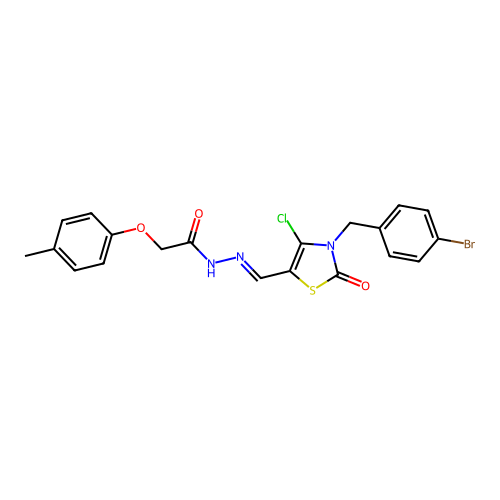 (E)-N'-((3-(4-bromobenzyl)-4-chloro-2-oxo-2,3-dihydrothiazol-5-yl)methylene)-2-(p-tolyloxy)acetohydrazide structure