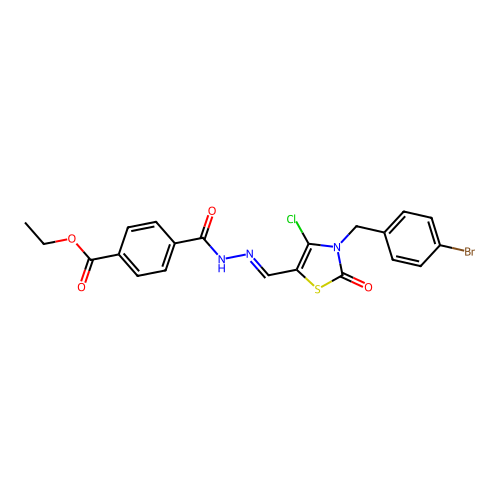 (E)-ethyl 4-(2-((3-(4-bromobenzyl)-4-chloro-2-oxo-2,3-dihydrothiazol-5-yl)methylene)hydrazinecarbonyl)benzoate structure