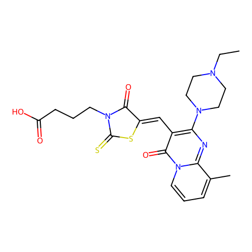 4-(5-((2-(4-Ethylpiperazin-1-yl)-9-methyl-4-oxo-4H-pyrido[1,2-a]pyrimidin-3-yl)methylene)-4-oxo-2-thioxothiazolidin-3-yl)butanoic acid structure