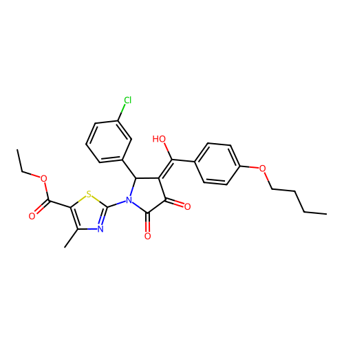 Ethyl 2-(3-(4-butoxybenzoyl)-2-(3-chlorophenyl)-4-hydroxy-5-oxo-2,5-dihydro-1H-pyrrol-1-yl)-4-methylthiazole-5-carboxylate structure