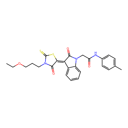2-{(3Z)-3-[3-(3-ethoxypropyl)-4-oxo-2-thioxo-1,3-thiazolidin-5-ylidene]-2-oxo-2,3-dihydro-1H-indol-1-yl}-N-(4-methylphenyl)acetamide structure