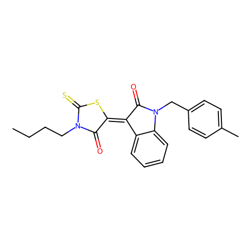 (3Z)-3-(3-butyl-4-oxo-2-thioxo-1,3-thiazolidin-5-ylidene)-1-(4-methylbenzyl)-1,3-dihydro-2H-indol-2-one structure