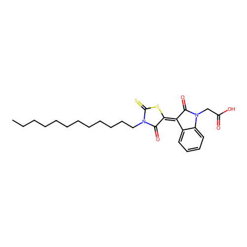 2-(3-(3-Dodecyl-4-oxo-2-thioxothiazolidin-5-ylidene)-2-oxoindolin-1-yl)acetic acid structure
