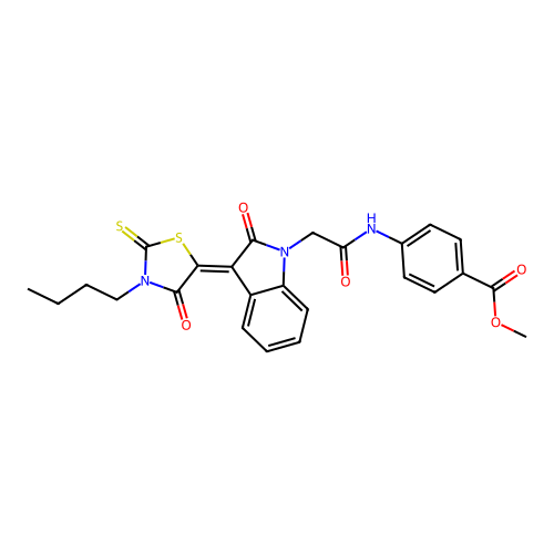 methyl 4-({[(3Z)-3-(3-butyl-4-oxo-2-thioxo-1,3-thiazolidin-5-ylidene)-2-oxo-2,3-dihydro-1H-indol-1-yl]acetyl}amino)benzoate structure