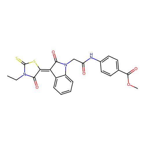 methyl 4-({[(3Z)-3-(3-ethyl-4-oxo-2-thioxo-1,3-thiazolidin-5-ylidene)-2-oxo-2,3-dihydro-1H-indol-1-yl]acetyl}amino)benzoate structure