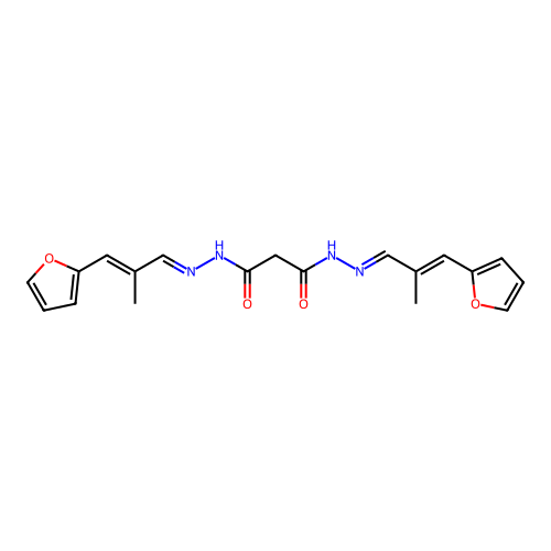 N,N'-bis[[3-(2-furyl)-2-methyl-prop-2-enylidene]amino]propanediamide structure