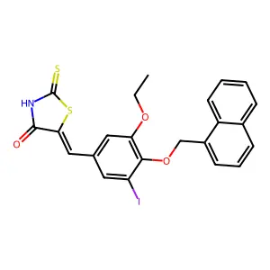 (5Z)-5-[[3-ethoxy-5-iodo-4-(naphthalen-1-ylmethoxy)phenyl]methylidene]-2-sulfanylidene-1,3-thiazolidin-4-one structure