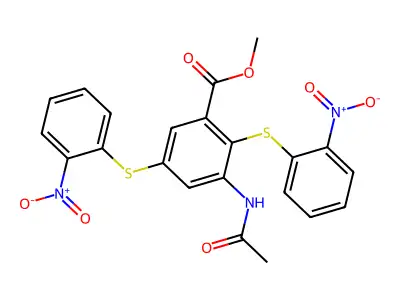Methyl 3-acetamido-2,5-bis[(2-nitrophenyl)sulfanyl]benzoate structure