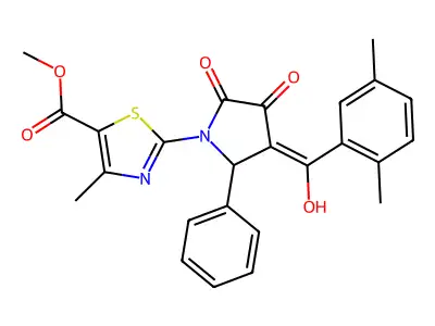 methyl 2-[3-(2,5-dimethylbenzoyl)-4-hydroxy-5-oxo-2-phenyl-2,5-dihydro-1H-pyrrol-1-yl]-4-methyl-1,3-thiazole-5-carboxylate structure