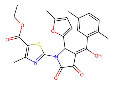 ethyl 2-[3-(2,5-dimethylbenzoyl)-4-hydroxy-2-(5-methylfuran-2-yl)-5-oxo-2,5-dihydro-1H-pyrrol-1-yl]-4-methyl-1,3-thiazole-5-carboxylate structure