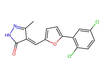 (4E)-4-{[5-(2,5-dichlorophenyl)furan-2-yl]methylidene}-5-methyl-2,4-dihydro-3H-pyrazol-3-one structure