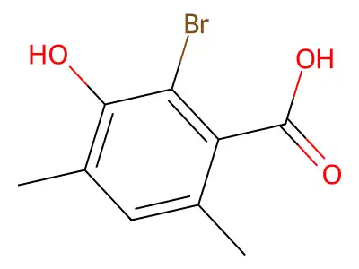 2-Bromo-4,6-dimethyl-3-hydroxybenzoic acid structure