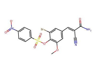 (E)-3-[3-bromo-5-methoxy-4-(4-nitrophenyl)sulfonyloxy-phenyl]-2-cyano-prop-2-enamide structure