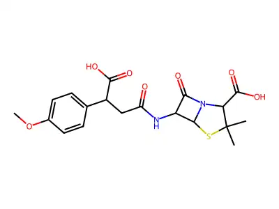 4-Thia-1-azabicyclo(3.2.0)heptane-2-carboxylic acid, 6-((3-carboxy-3-(4-methoxyphenyl)-1-oxopropyl)amino)-3,3-dimethyl-7-oxo-, (2S-(2-alpha,5-alpha,6-beta))- structure