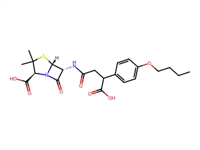 4-Thia-1-azabicyclo(3.2.0)heptane-2-carboxylic acid, 6-((3-(4-butoxyphenyl)-3-carboxy-1-oxopropyl)amino)-3,3-dimethyl-7-oxo-, (2S-(2-alpha,5-alpha,6-beta))- structure