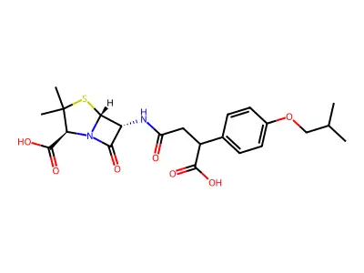4-Thia-1-azabicyclo(3.2.0)heptane-2-carboxylic acid, 6-((3-(carboxy-3-(4-(2-methylpropoxy)phenyl)-1-oxopropyl)amino)-3,3-dimethyl-7-oxo-, (2S-(2-alpha,5-alpha,6-beta))- structure