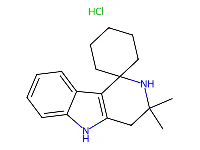 Spiro(cyclohexane-1,1'-(1H)pyrido(4,3-b)indole), 2',3',4',5'-tetrahydro-3',3'-dimethyl-, monohydrochloride, dihydrate structure