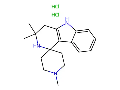 Spiro(piperidine-4,1'-(1H)pyrido(4,3-b)indole), 2',3',4',5'-tetrahydro-1,3',3'-trimethyl-, dihydrochloride structure