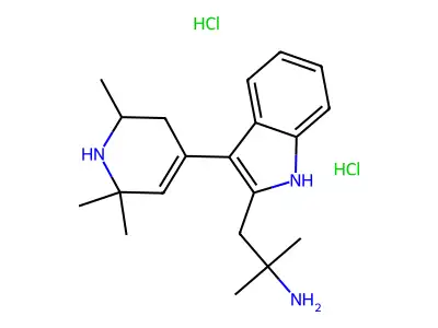 1H-Indole-2-ethanamine, alpha,alpha-dimethyl-3-(1,2,5,6-tetrahydro-2,2,6-trimethyl-4-pyridinyl)-, dihydrochloride, dihydrate structure
