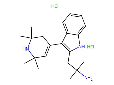 1H-Indole-2-ethanamine, alpha,alpha-dimethyl-3-(1,2,3,6-tetrahydro-2,2,6,6-tetramethyl-4-pyridinyl)-, dihydrochloride, dihydrate structure