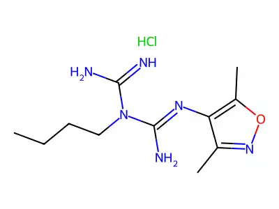 Imidodicarbonimidic diamide, N-butyl-N'-(3,5-dimethyl-4-isoxazolyl)-, monohydrochloride structure