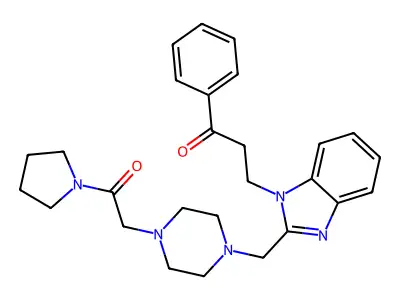 Pyrrolidine, 1-((4-((1-(3-oxo-3-phenylpropyl)-1H-benzimidazol-2-yl)methyl)-1-piperazinyl)acetyl)- structure