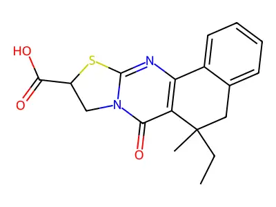 6-ethyl-6-methyl-7-oxo-5,7,9,10-tetrahydro-6H-benzo[h][1,3]thiazolo[2,3-b]quinazoline-10-carboxylic acid structure