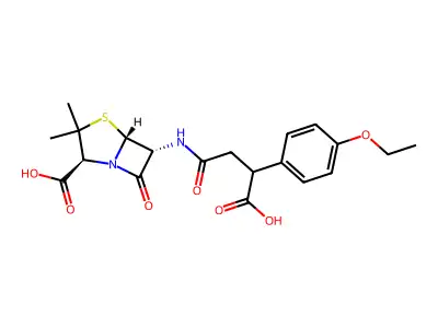 4-Thia-1-azabicyclo(3.2.0)heptane-2-carboxylic acid, 6-((3-carboxy-3-(4-ethoxyphenyl)-1-oxopropyl)amino)-3,3-dimethyl-7-oxo-, (2S-(2-alpha,5-alpha,6-beta))- structure