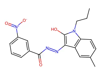 3-Nitrobenzoic acid 2-(1,2-dihydro-5-methyl-2-oxo-1-propyl-3H-indol-3-ylidene)hydrazide structure