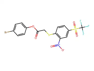 4-Bromophenyl 2-[[2-nitro-4-[(trifluoromethyl)sulfonyl]phenyl]thio]acetate structure