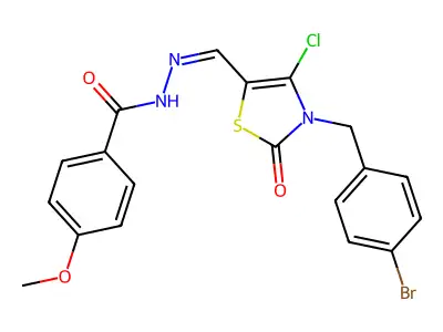 (E)-N'-((3-(4-bromobenzyl)-4-chloro-2-oxo-2,3-dihydrothiazol-5-yl)methylene)-4-methoxybenzohydrazide structure