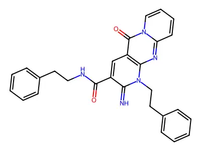 2-Imino-5-oxo-N,1-diphenethyl-2,5-dihydro-1H-dipyrido[1,2-a:2',3'-d]pyrimidine-3-carboxamide structure