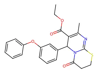 ethyl 8-methyl-4-oxo-6-(3-phenoxyphenyl)-3,4-dihydro-2H,6H-pyrimido[2,1-b][1,3]thiazine-7-carboxylate structure