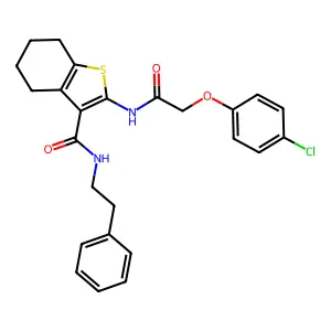 2-(4-chlorophenoxy)-N-{3-[N-(2-phenylethyl)carbamoyl](4,5,6,7-tetrahydrobenzo[ b]thiophen-2-yl)}acetamide structure