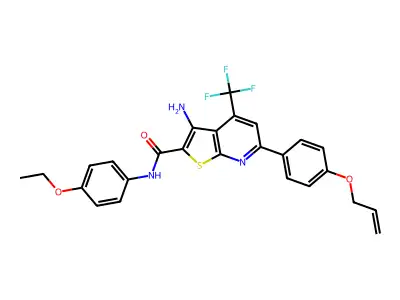 6-[4-(allyloxy)phenyl]-3-amino-N-(4-ethoxyphenyl)-4-(trifluoromethyl)thieno[2,3-b]pyridine-2-carboxamide structure