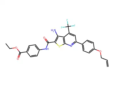 ethyl 4-({[6-[4-(allyloxy)phenyl]-3-amino-4-(trifluoromethyl)thieno[2,3-b]pyridin-2-yl]carbonyl}amino)benzoate structure