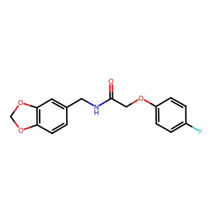 N-(1,3-benzodioxol-5-ylmethyl)-2-(4-fluorophenoxy)acetamide structure
