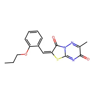 (E)-6-methyl-2-(2-propoxybenzylidene)-2H-thiazolo[3,2-b][1,2,4]triazine-3,7-dione structure