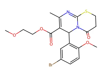 2-methoxyethyl 6-(5-bromo-2-methoxyphenyl)-8-methyl-4-oxo-3,4-dihydro-2H,6H-pyrimido[2,1-b][1,3]thiazine-7-carboxylate structure