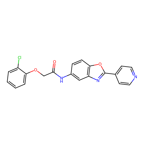2-(2-chlorophenoxy)-N-[2-(pyridin-4-yl)-1,3-benzoxazol-5-yl]acetamide structure