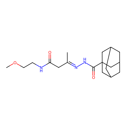 (E)-3-(2-((3r,5r,7r)-adamantane-1-carbonyl)hydrazono)-N-(2-methoxyethyl)butanamide structure