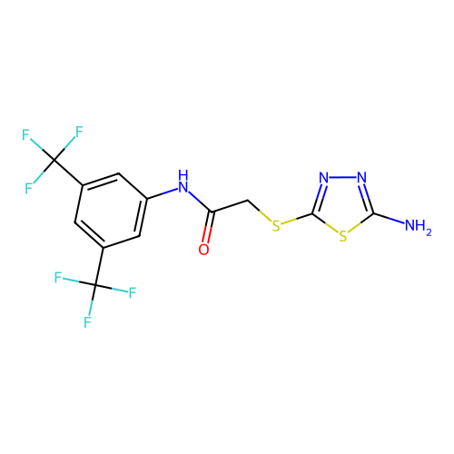 2-[(5-amino-1,3,4-thiadiazol-2-yl)sulfanyl]-N-[3,5-bis(trifluoromethyl)phenyl]acetamide structure